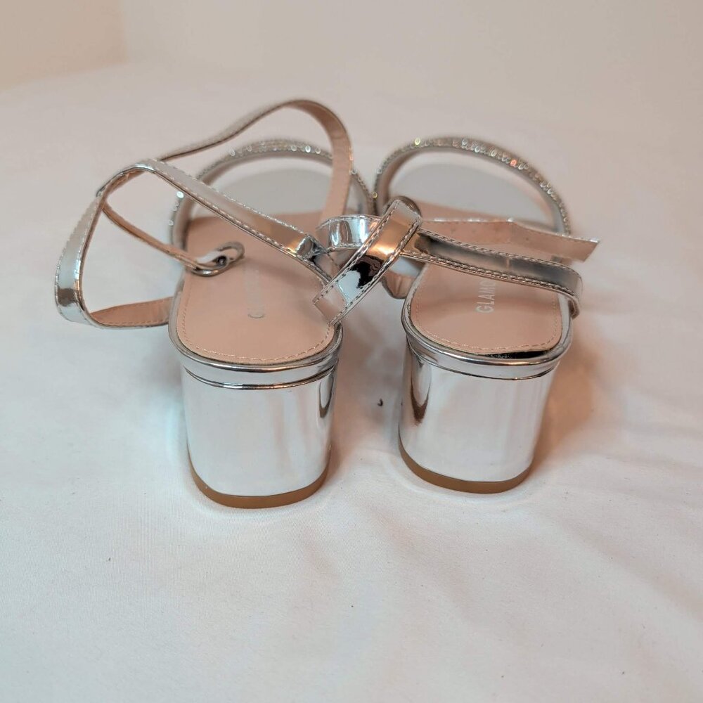 ASOS Glamorous Silver Rhinestone Block Heel Sandals - Picture 7 of 9